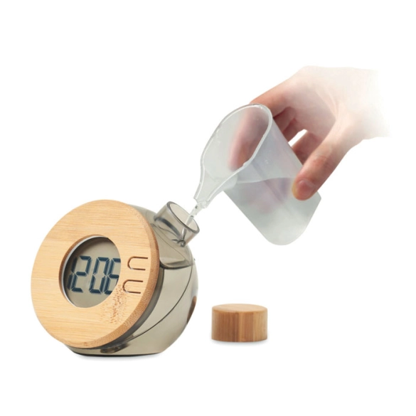 DROPPY LUX, Horloge à eau LCD en bambou front