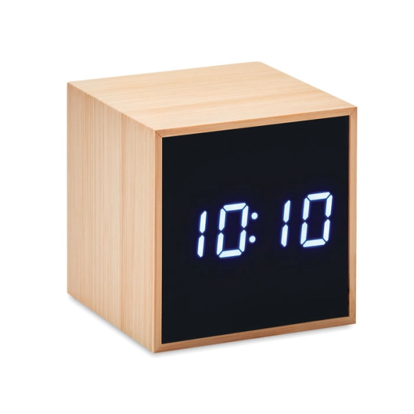 MARA CLOCK, Réveil LED boîtier en bambou front