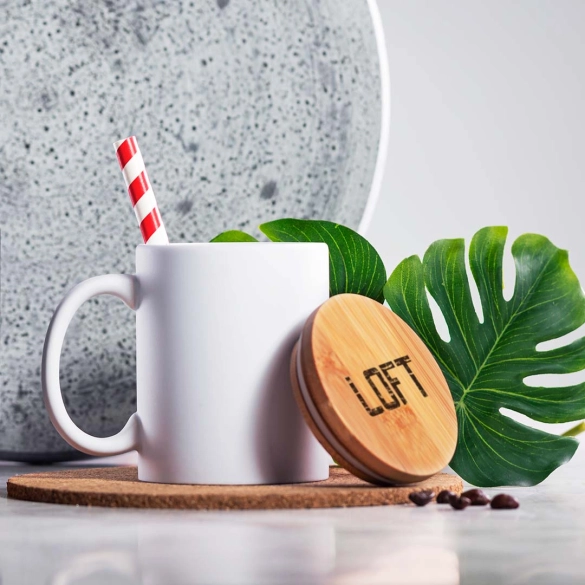 Mug céramique mate couvercle bambou 370ml "Faro"